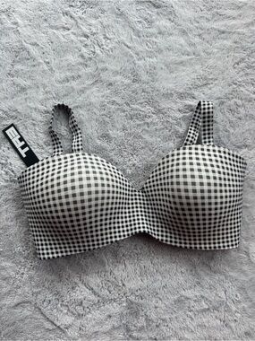 TA3 Wireless Swim Bra Gingham Bikini Top Supportive Molded Cups Large G-K
